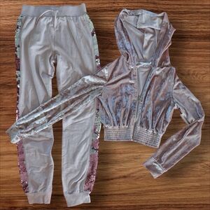 S/M Pink Weekend Edition Velvet Crop Hoodie and George Jogger w Sequin Accents